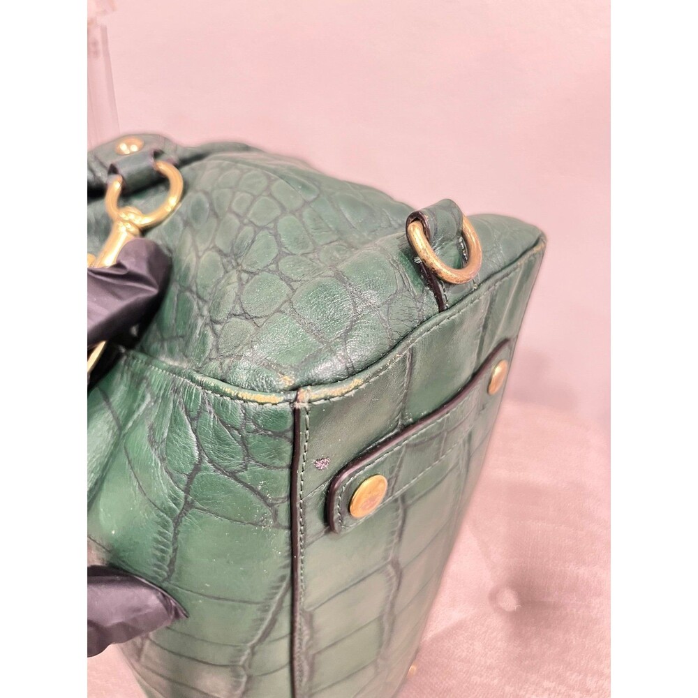 Coach Green Croc Embossed Leather Satchel Handbag - Picture 7 of 12